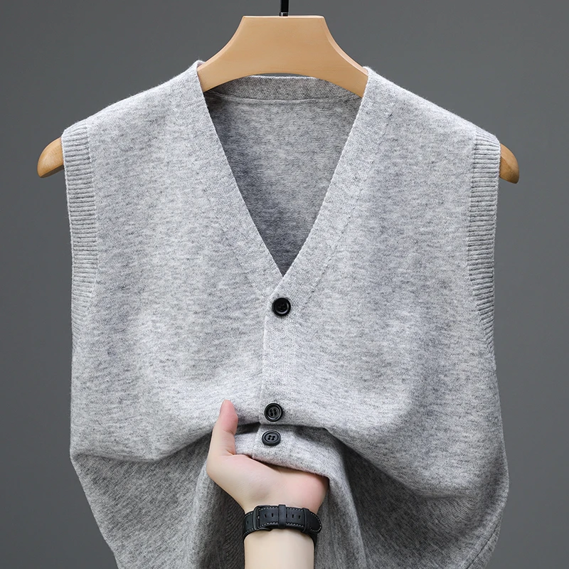 

2025 New Spring and Autumn Vest Men's Cardigan, Camisole Sleeveless Outer Vest, Knitted Sweater