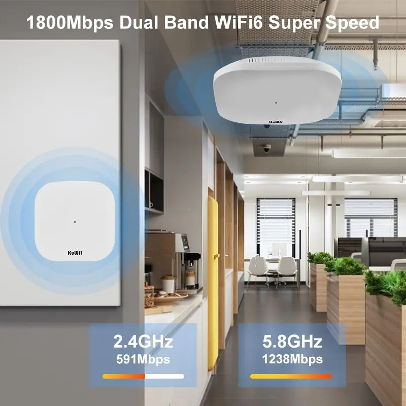 KuWFi WiFi6 Ceiling AP 1800Mbps Dual Band WiFi Access Point 5.8G &2.4G Wireless AP Wifi Coverage With 48V POE Power