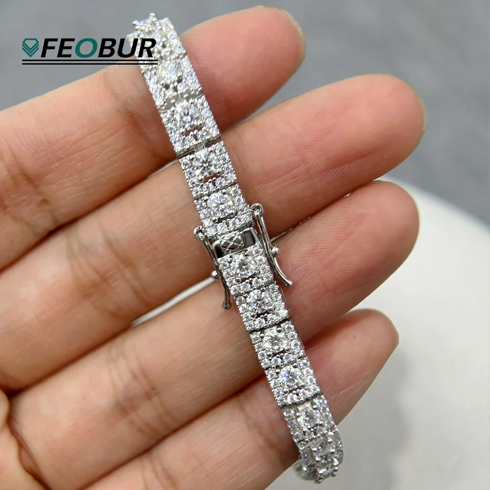 

Luxury Full Moissanite Diamond Bracelet for Women S925 Sterling Silver Sparkling Diamond Tennis Bangle Wedding Jewelry Gift