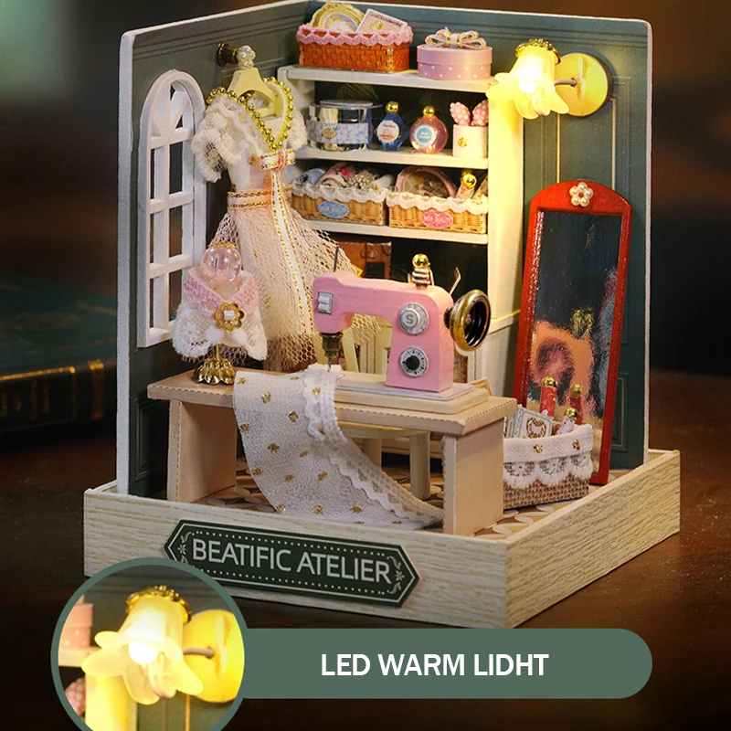 Mini Miniatur Puppenhaus DIY kleines Haus Kit Herstellung Zimmer Spielzeug Home Schlafzimmer Dekorationen mit Möbeln Holz Handwerk Puppenhäuser – Detail 5
