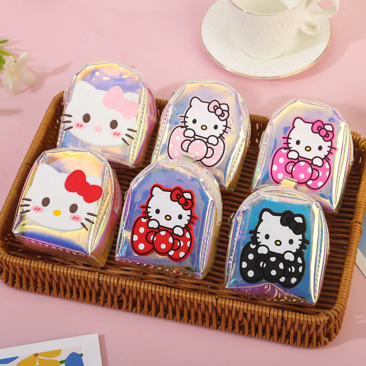 

Sanrio Laser Backpack Coin Purse KT Cat Colorful Candy Earphone Storage Bag Holiday Gifts