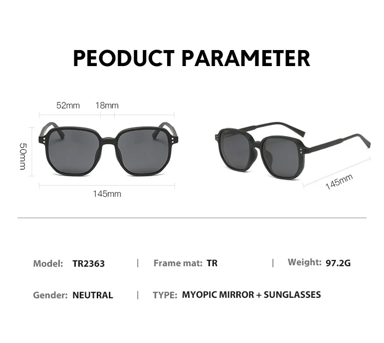 VCKA 6 In 1 Polarisierte Lesen Sonnenbrillen Männer Frauen Magnetische Clip Auf Gläser TR90 Optische Rezept Brillen Rahmen + 1.0 ~ + 6,0 – Detail 6