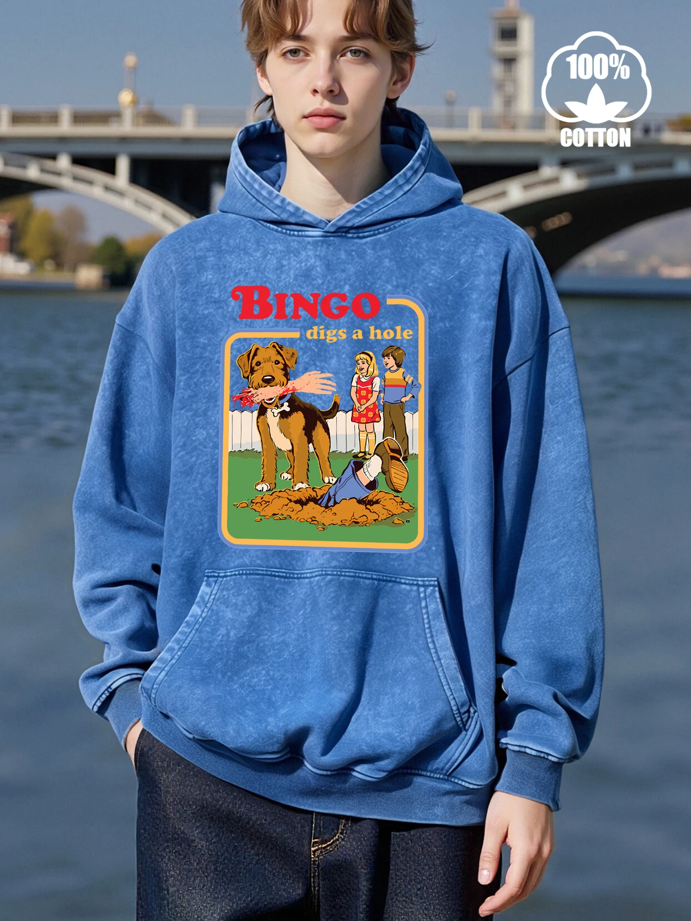 البنغو حفر حفرة مطبوعة الرجال هوديس موضة هودي البلوفرات غير رسمية الخريف فضفاض الشارع القطن Pollover كل مباراة الملابس