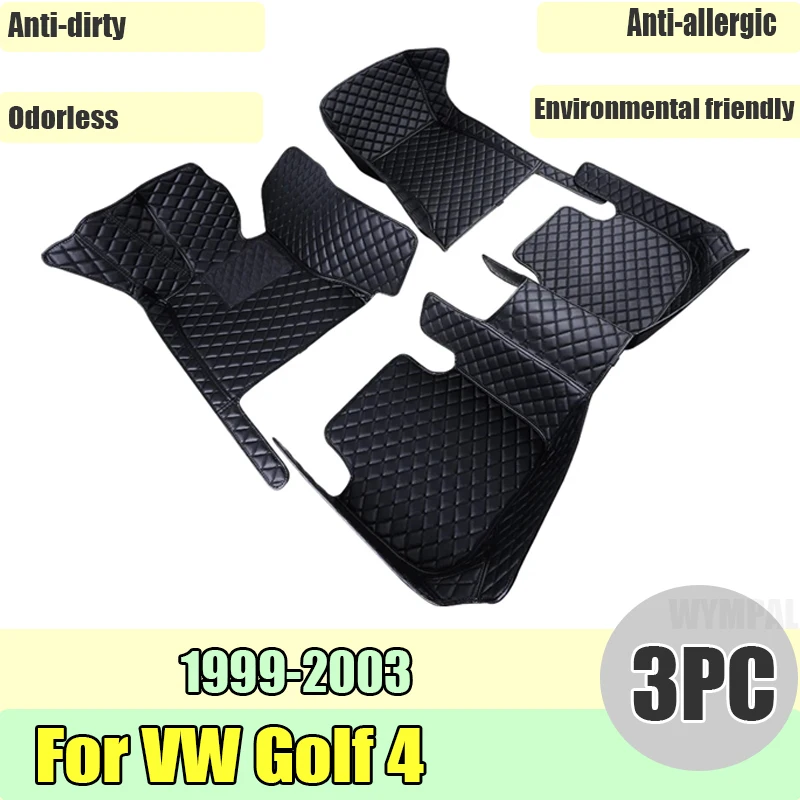 Custom Automotive Car Floor Mats For VW Golf 4 1999 2000 2001 2002 2003 Auto Luxury Leather Men Women Car Mats Full Coverage