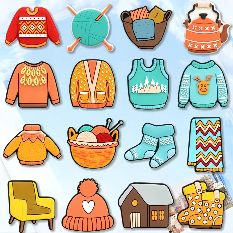 16PCS Winter Style PVC Shoe Charms for Crocs Wristband Bracelets, Winter Shoe Decoration Charms for Party Favors Gift