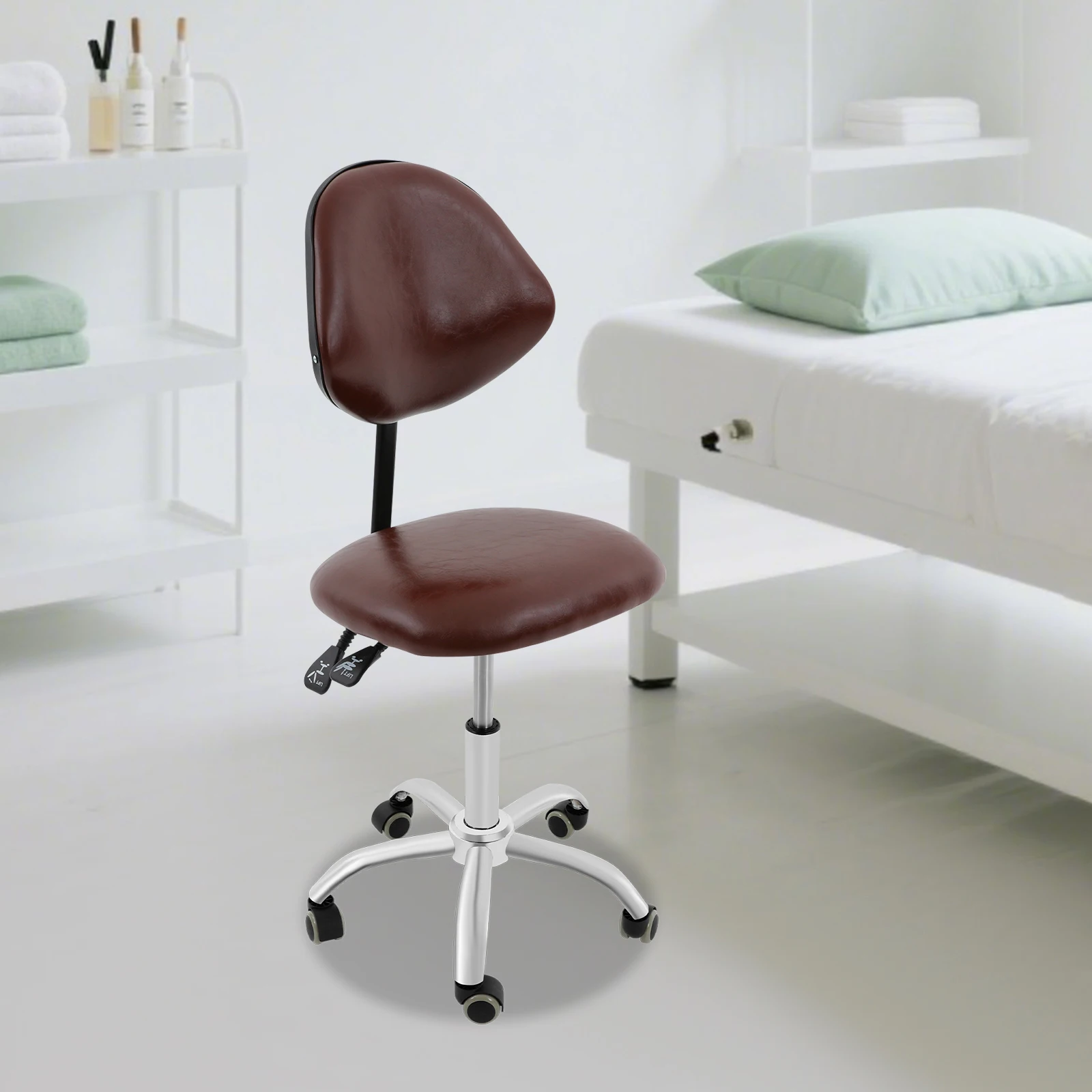 5 Colors Adjustable Saddle Chair Stool, Ergonomic Rolling Stool Chair with Backrest, Rolling Swivel Chair for Beauty Salon