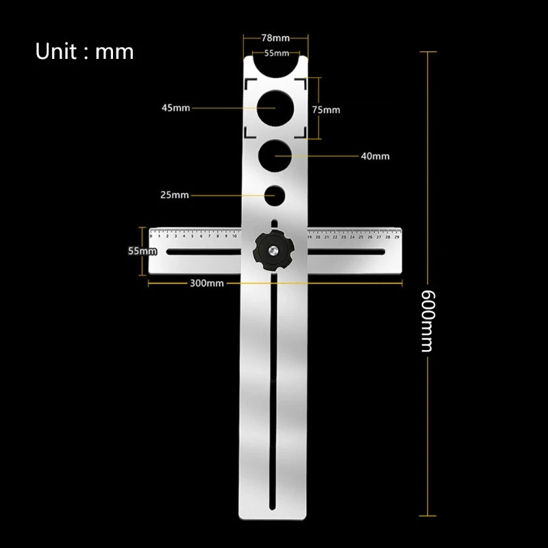 Multi-Functional Steel Ceramic Tile Hole Locator Ruler 360 Degree Adjustable Punching Hand Measure Tools 600mm M4YD