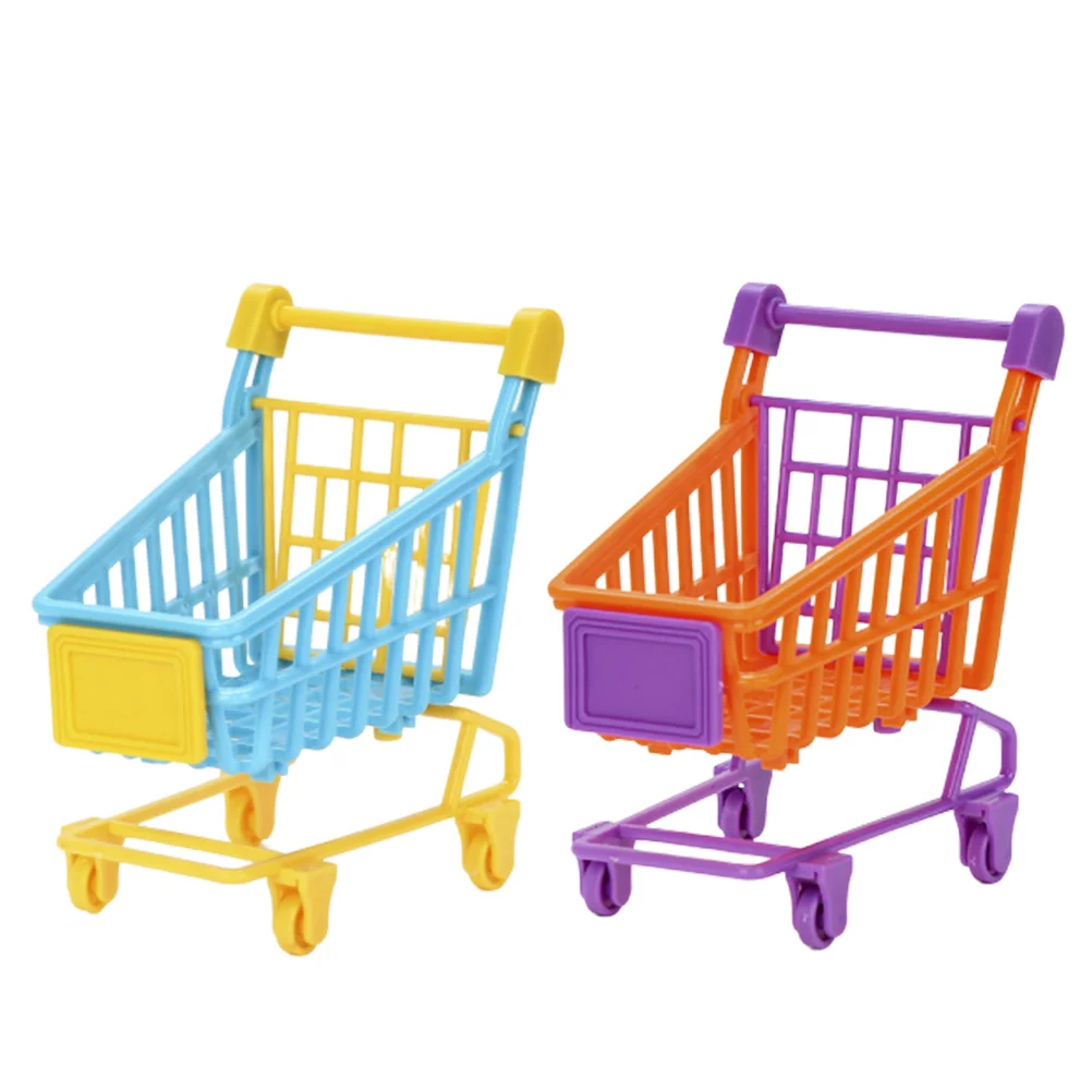 2 Pcs Mini Shopping Cart Toy Kids Playing PVC Simulation Trolley Dolls Storage Rack