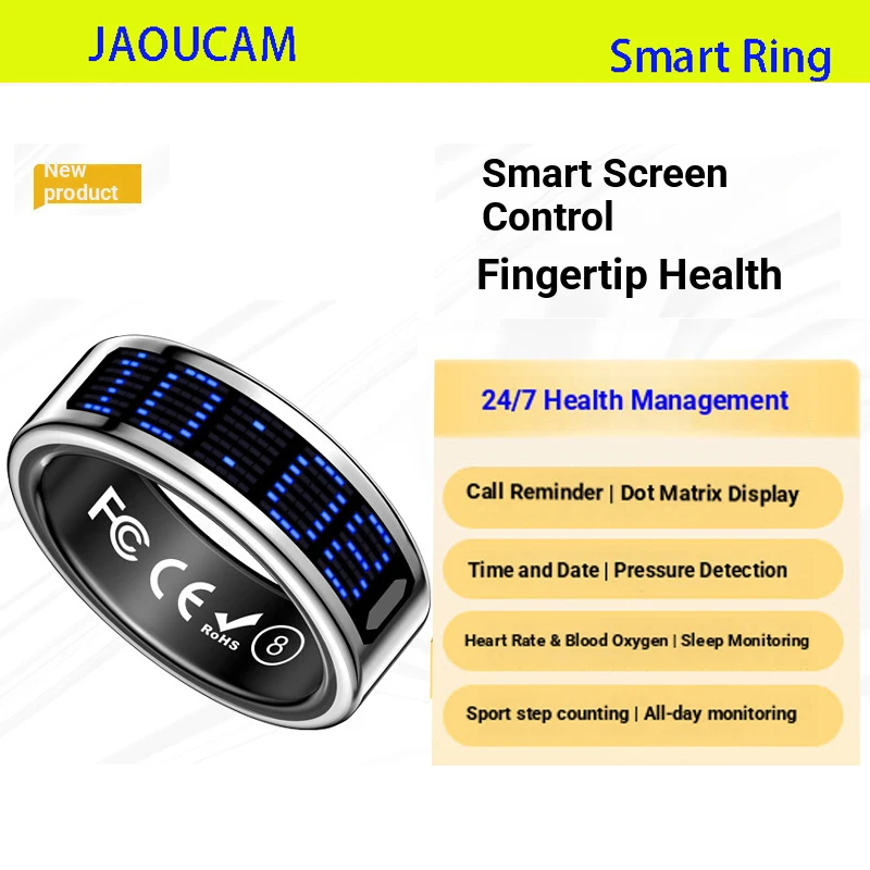 2026 Smart Ring Call ID Reminder Heart Rate Blood Pressure Monitor Men Women Smartring 5ATM Waterproof Health Multi Sports