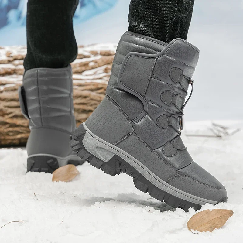 New Warm Men Plush Snow  High Top Winter Men\'s Boots Waterproof Winter Motorcycle Boots Outdoor Anti-Slip Men Hiking Boots