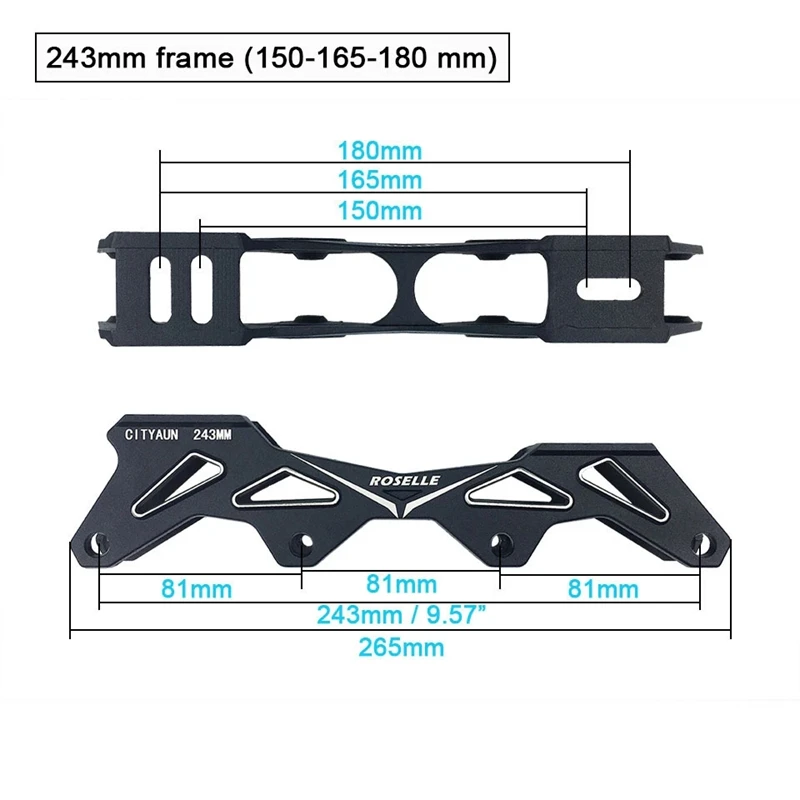 231 243 mm Inline Skate Frame Flat Style For Slalom Sliding Roller Skates 165mm Mounting Distance Chassis