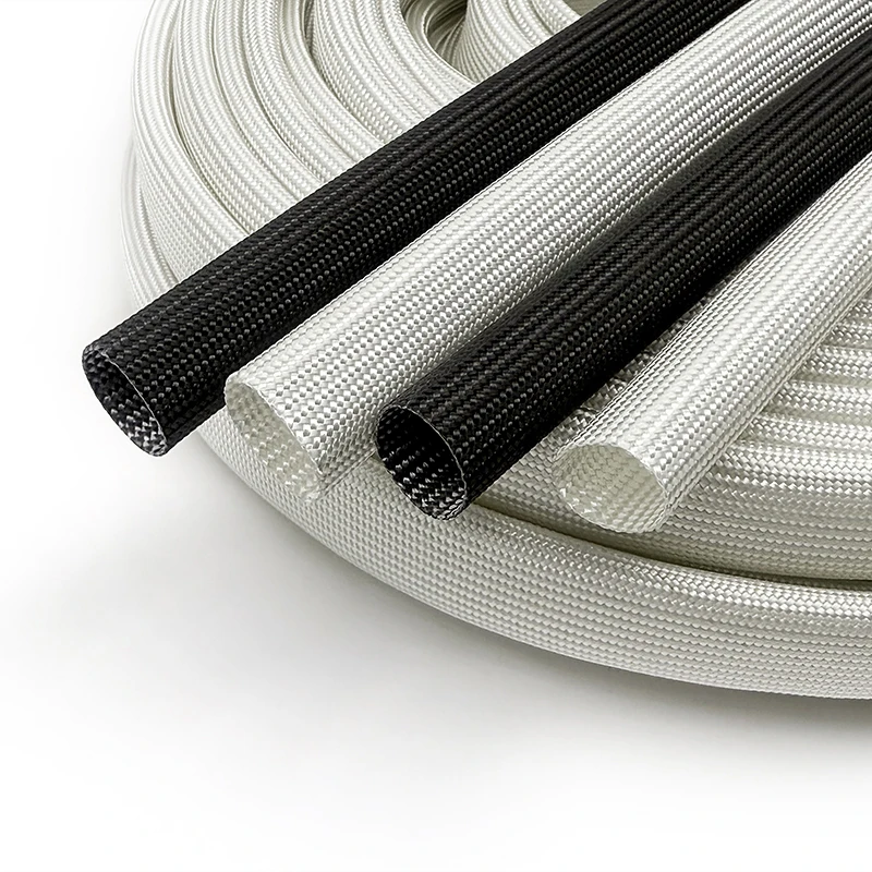 2/5M Alkali Free Glass Fiber Braided Sleeve ID1-35mm High Temp Chemical Resistant White/Black Industrial Protector