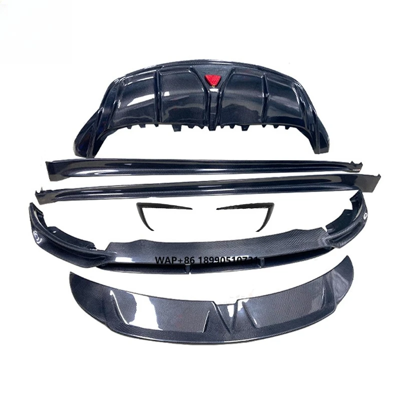 

For Model Y Wet Carbon Fiber Body Kit, CT Style Front Lip with Fog Light Ducts & Canards, Rear Diffuser, Side Skirts, Wing