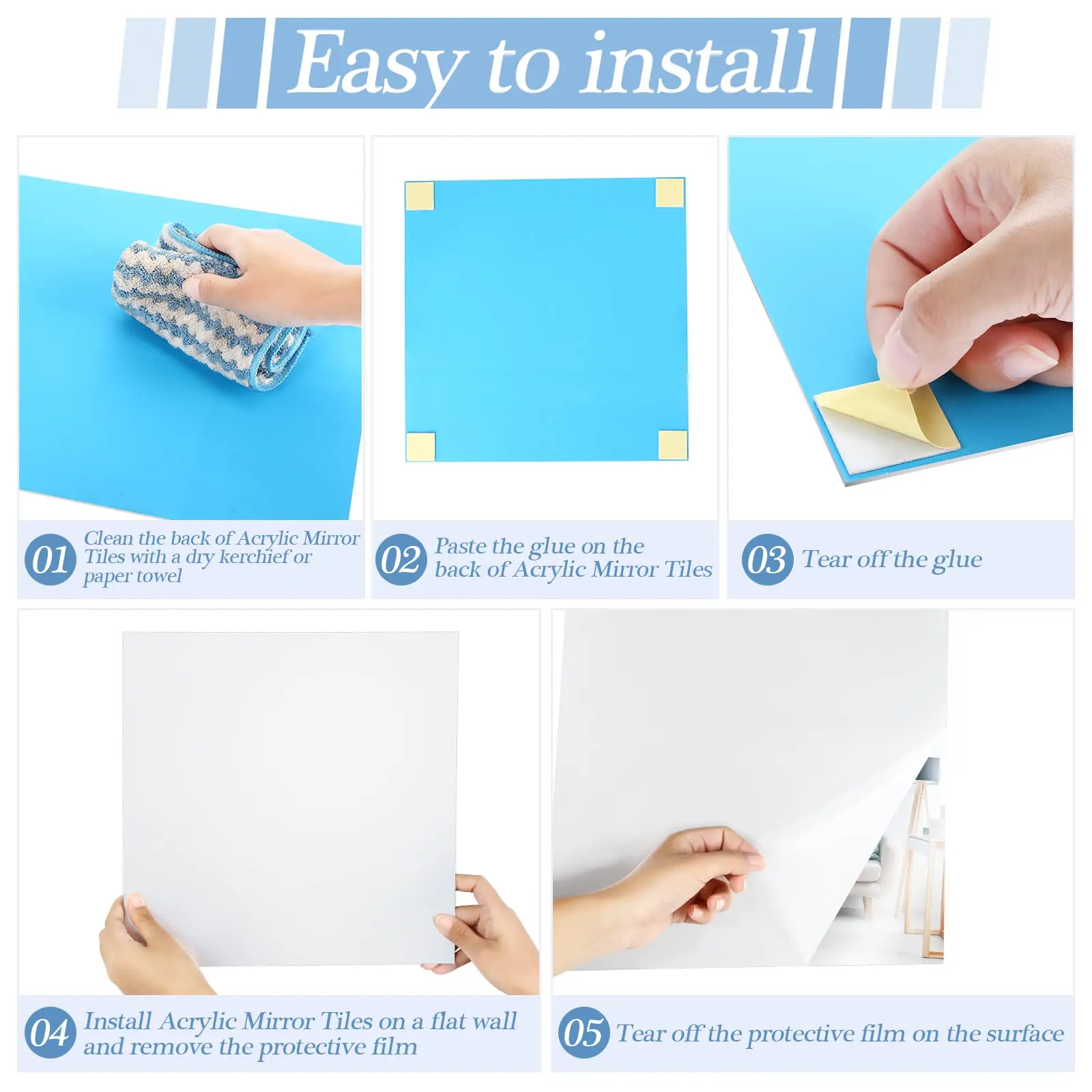 4 Uds pegatinas de pared de espejo 3D pegatinas de espejo autoadhesivas espesar 2mm arte Flexible DIY espejo acrílico decoración de la sala de estar