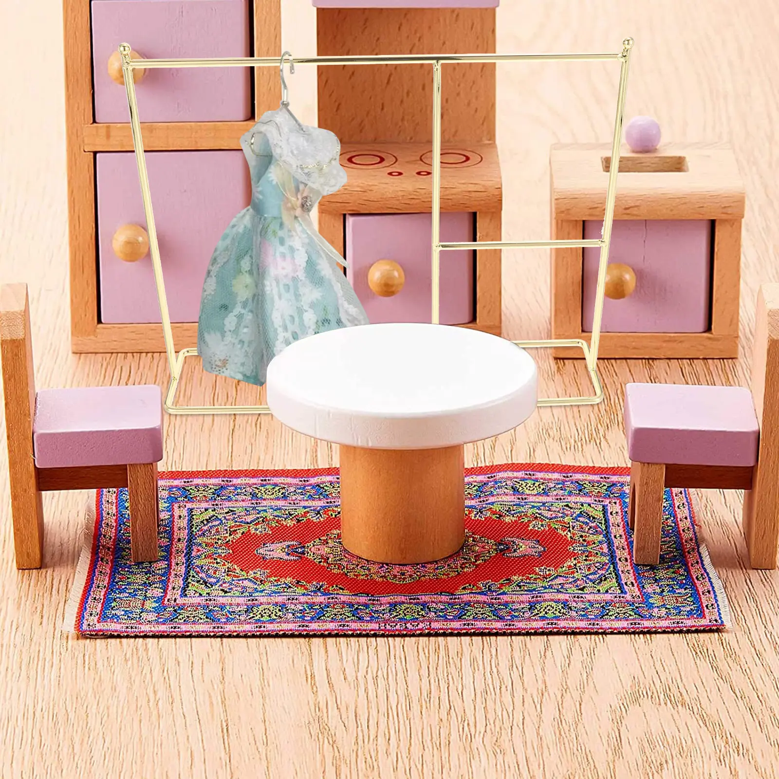 

Miniature Iron Clothes Rack Portable Garment Organizer Dollhouse Metal Dress Holder Clothing Rack Dollhouse Clothes Holder