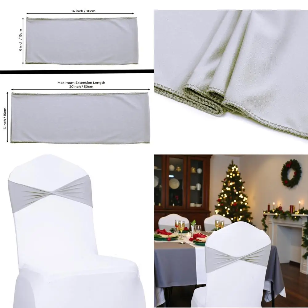 

100-Piece Spandex Chair Sashes for Universal Use - Perfect for Weddings, Parties, and Events in Light Silver