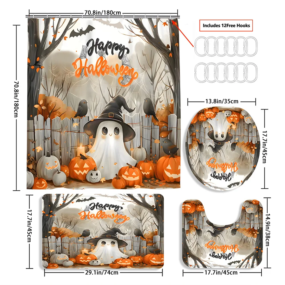 1/4 قطعة ديكور الهالوين K-Kawaii لطيف شبح نمط دش الستار ديكور الحمام هالوين الديكور ستارة دش داخلية #3