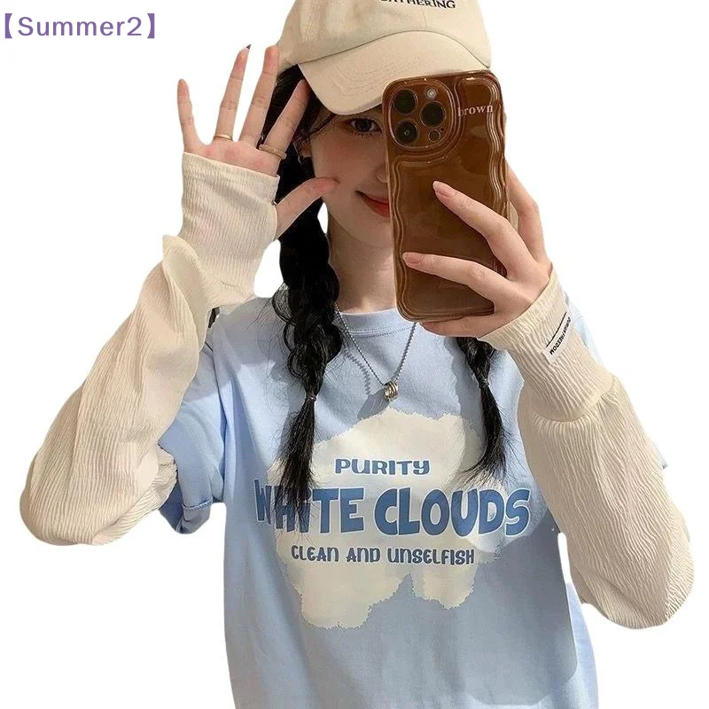 【Xia2】Trandy Loose Thin Ice Silk Long Sleeves For Women Summer Sunscreen Arm Protector Driving Cycling Fingerless Gloves{S}