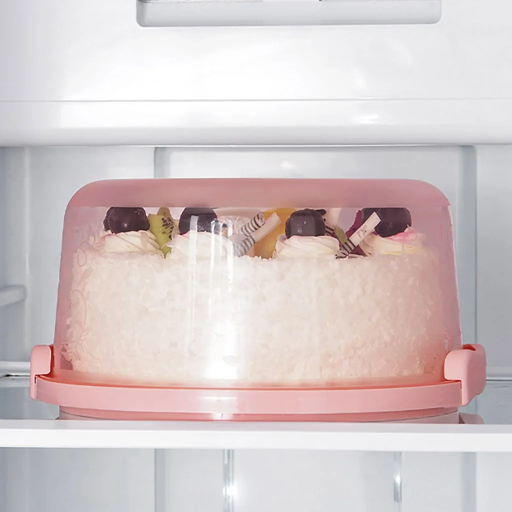 Portable  Cake Box Round Food Fresh-keeping Box Dustproof Plastic Cake Stand With Lid And Handle Fruits Vegetables Storage Boxs