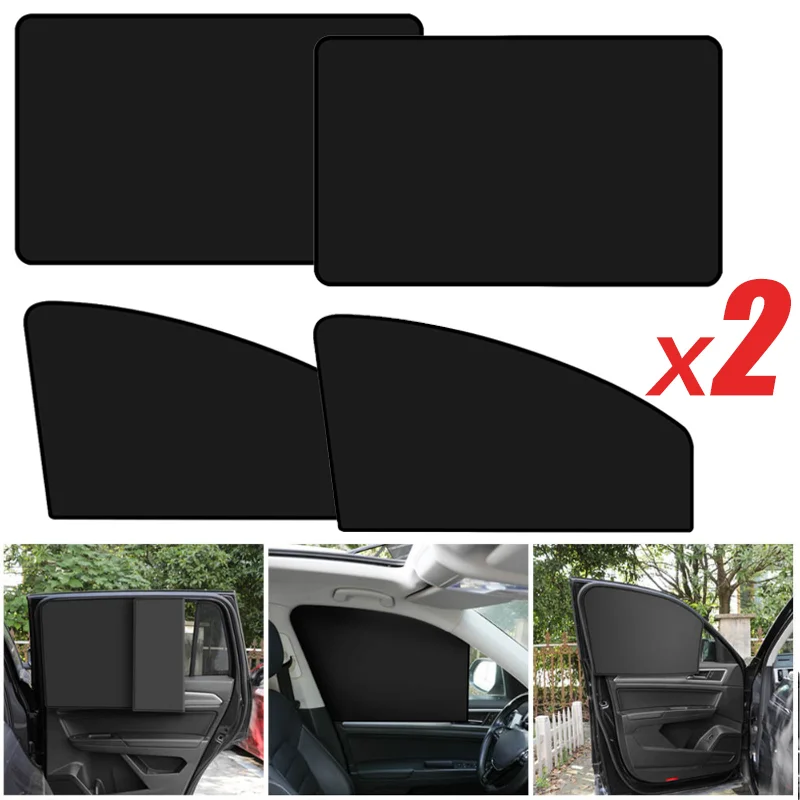 Car Magnetic Sun Shade Cover Side Window Sunshade UV Protection Black Curtain Mesh Full Blackout Blackout Film Car Accessories