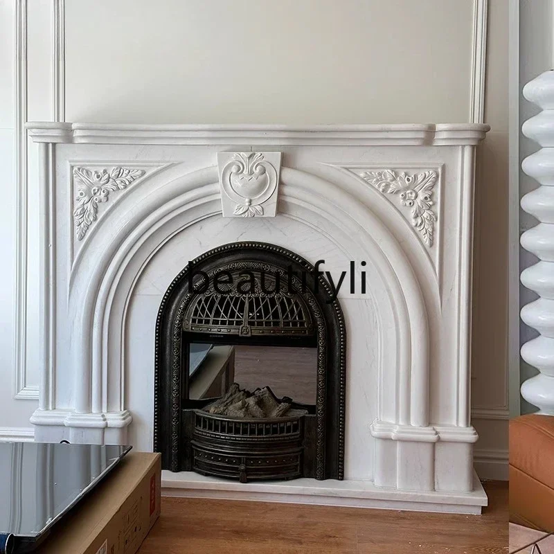 

Marble fireplace white marble French arch stone mantel stone carving retro interior entrance decorative cabinet ornament