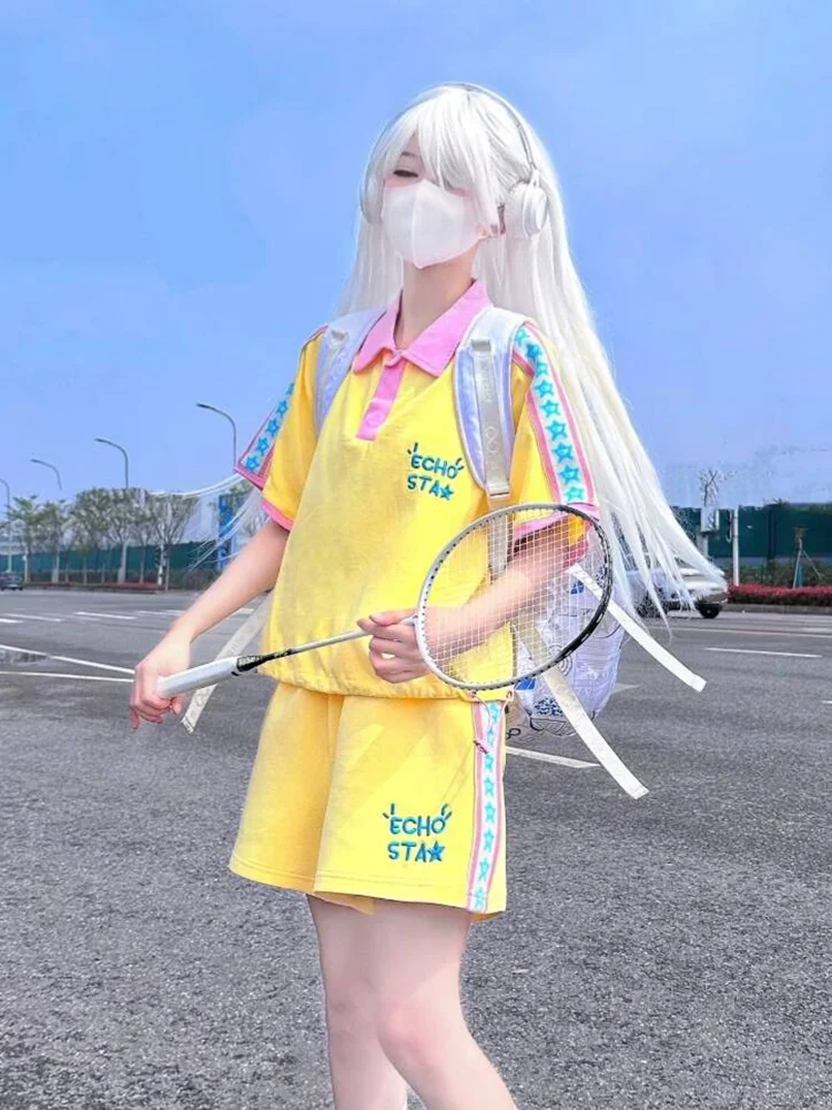 Women's Sports Suit Korean Version Fresh Fashionable Casual Two-piece Set Color Blocked Short Sleeved Top Loose Shorts New