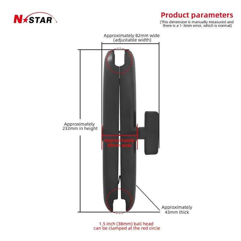 1.5'' Ball 23CM Double Socket Arm Marine Electronic Mount Aluminum Connecting Rod GPS Mount Bracket Camera Extension Arm for Ram