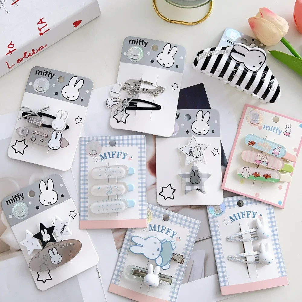 Miffy Hair Clips Broken Hair Bangs Barrettes Striped Claw Clips Side Clips Cute Hair Accessories for Students Hairstyle Matching