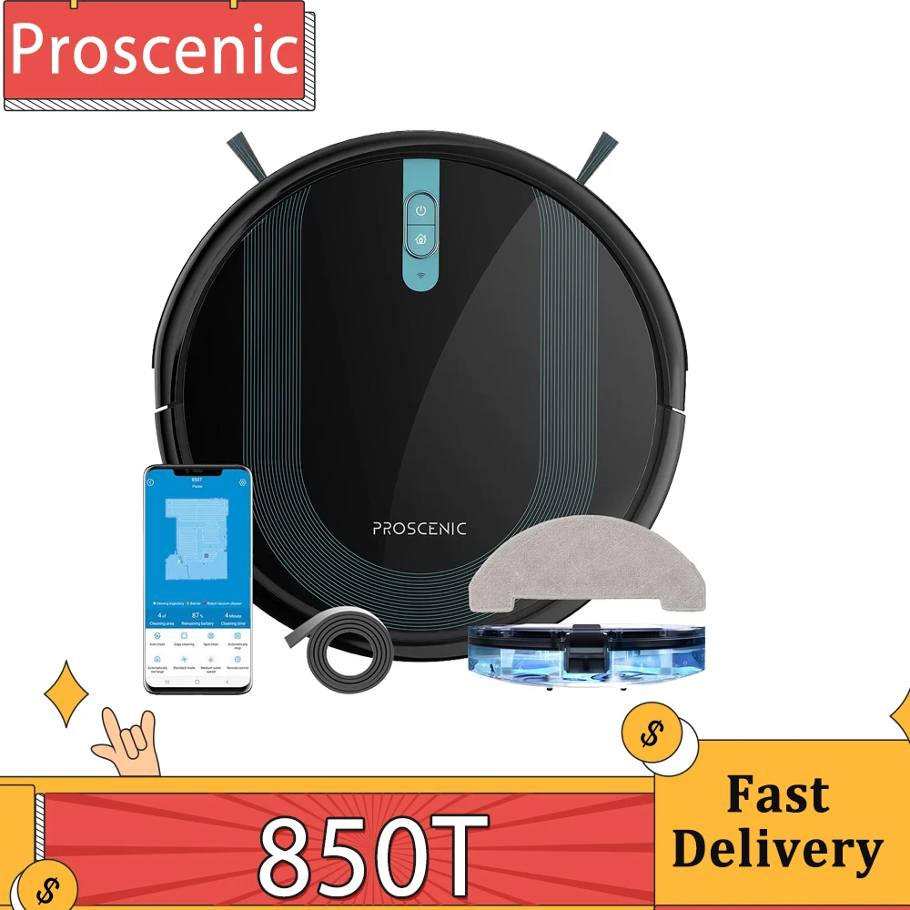 Proscenic 850T Smart Robot Cleaner 3000Pa Suction Three Cleaning Modes 250ml Dust Collector 200ml Electric Water Tank App