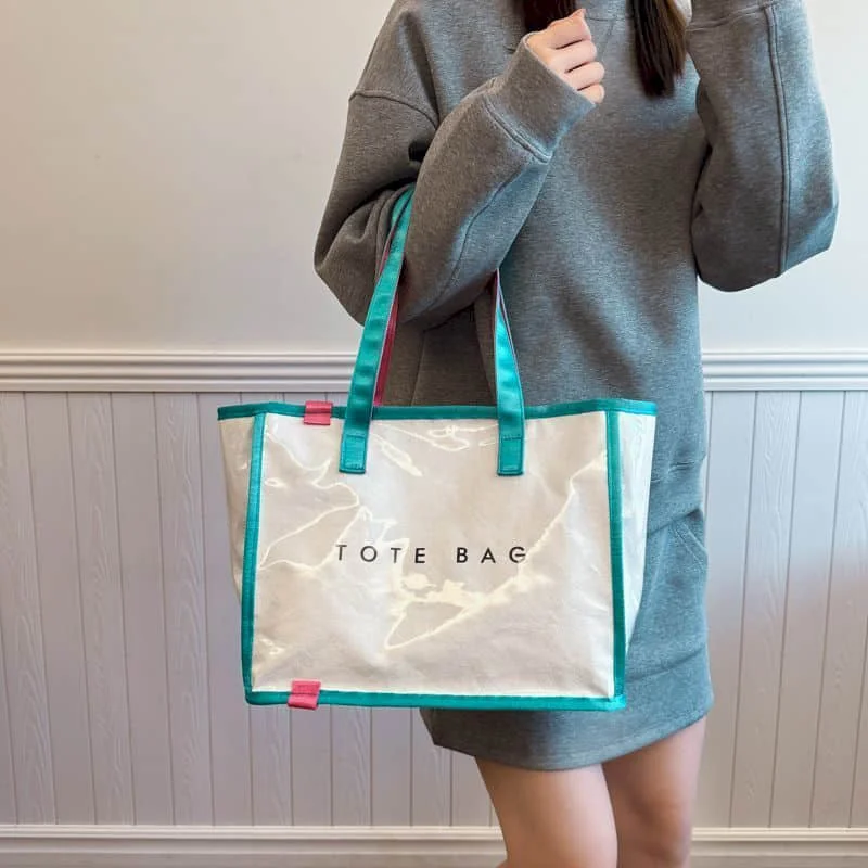 Jelly Handbag for Women Tote Bag Reusable Waterrproof PVC Shoulder Bags Casual Letter Printed Fashion Durable Gift Shopping Bags