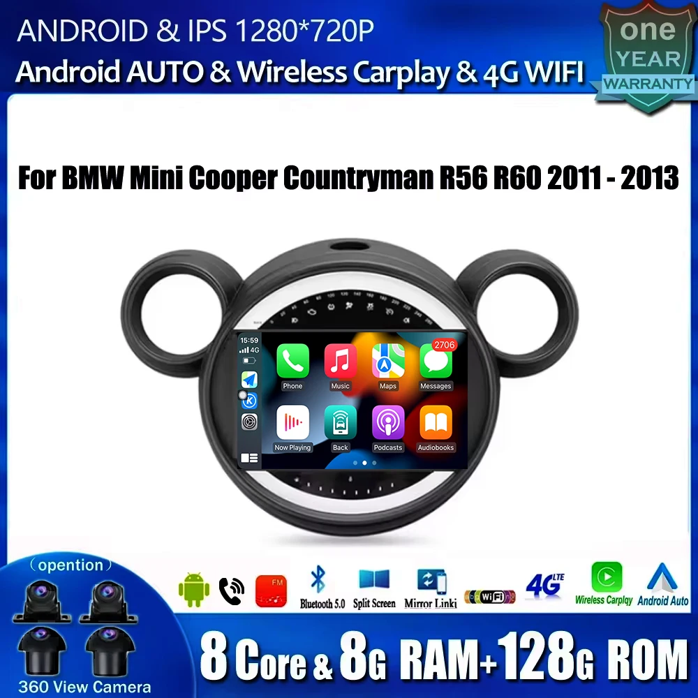 For BMW Mini Cooper Countryman R56 R60 2011 - 2013 Android Auto Carplay GPS Navigation Stereo Multimedia Player 4G Wifi Screen