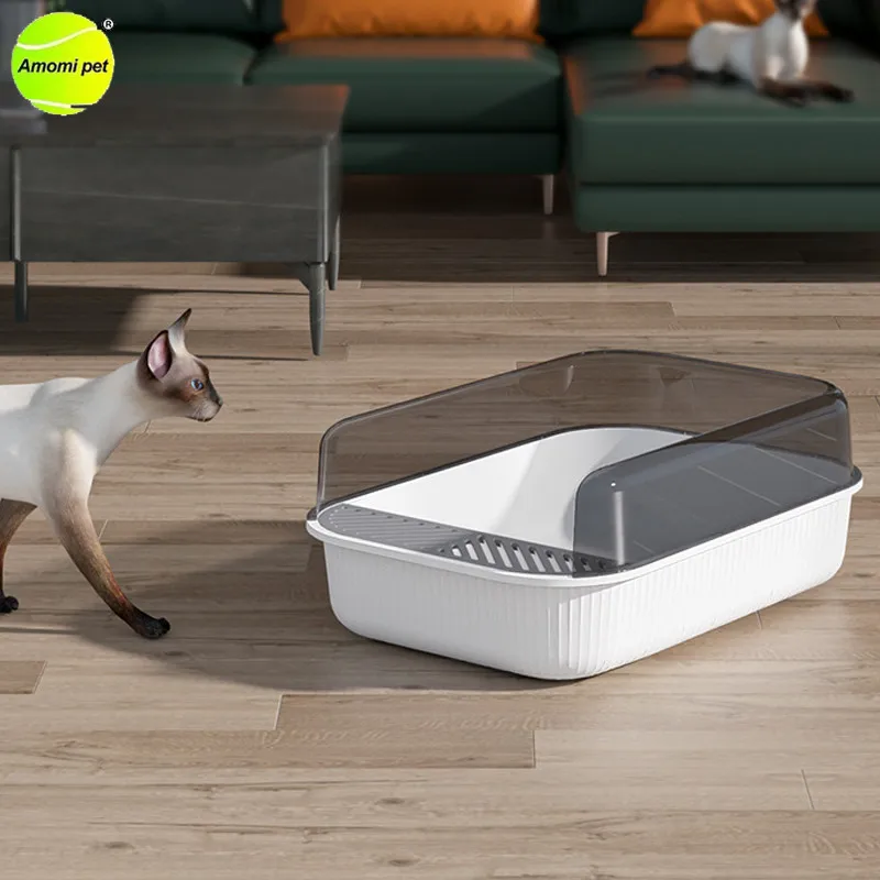 

Cat Litter Box Semi-enclosed Sandbox Cat Toilet Anti-splash Deodorant Easy To Clean Large Capacity Cat Litter Tray with Shovel