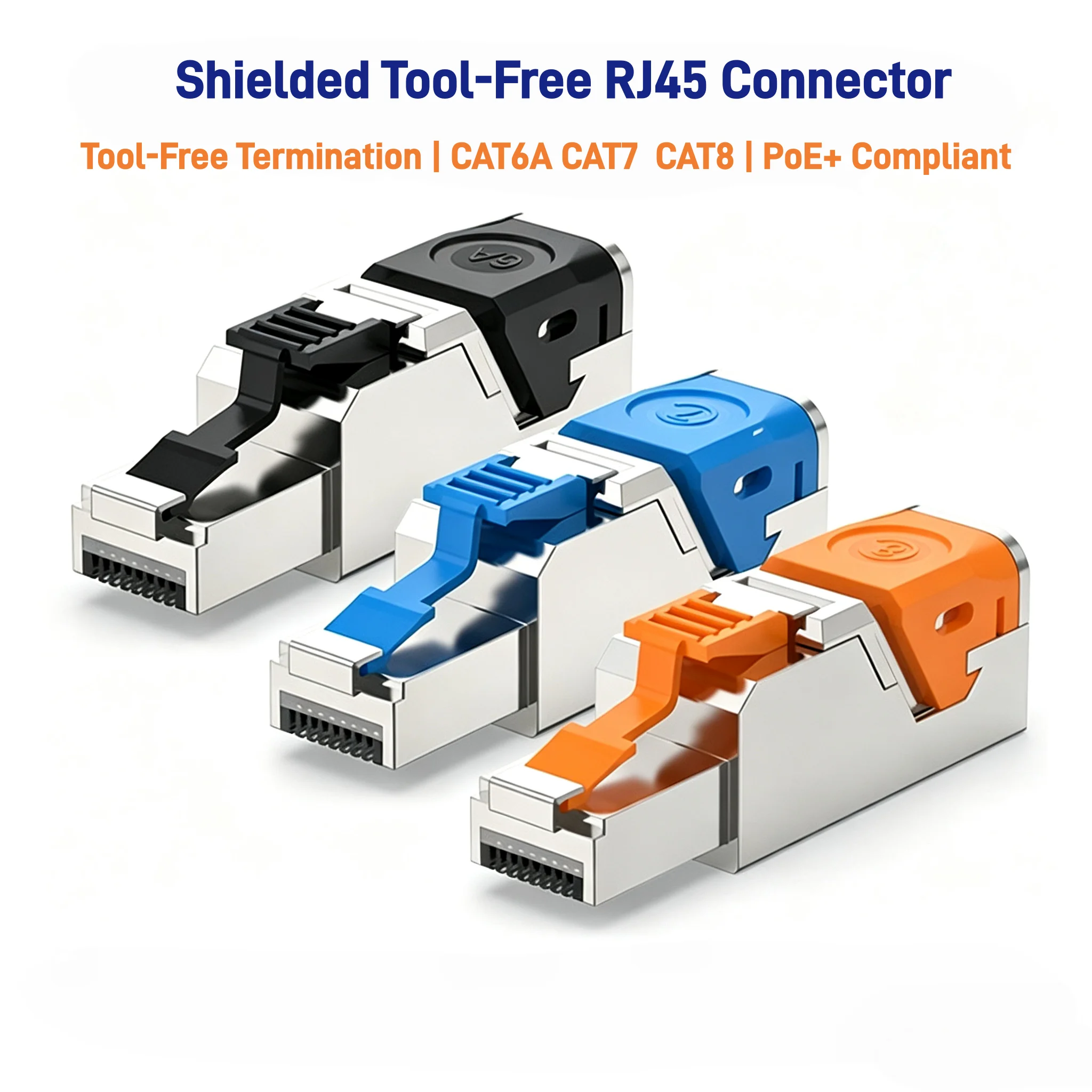 ZOERAX RJ45 Cat8 Cat7 Cat6A Connectors Metal Tool Free Easy Termination Plug 2000MHz 40G LAN Cable 22AWG - 26AWG Reusable Eth