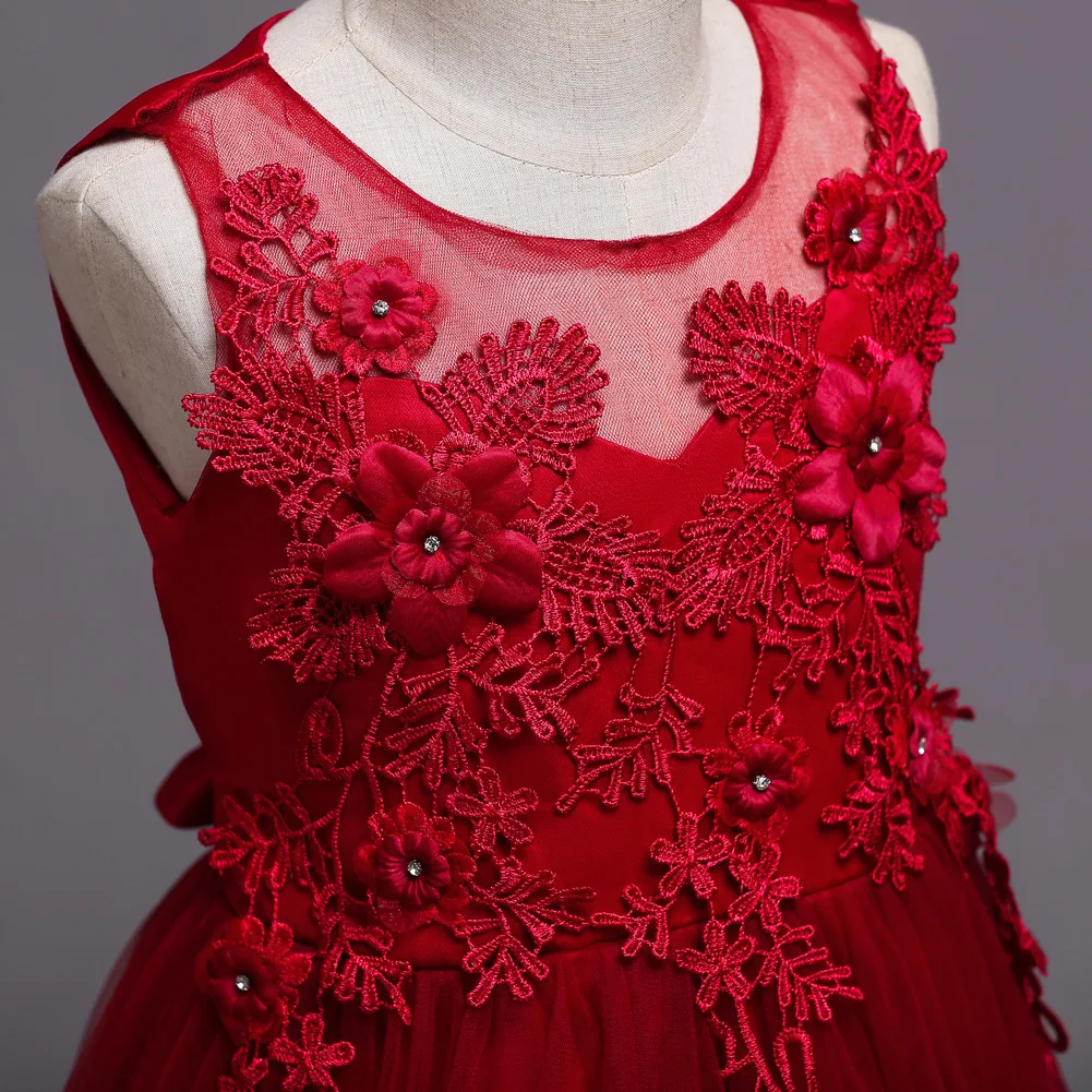 فستان الأميرة الأنيق للأطفال مطرز بالزهور من التول للفتيات لحفلات أعياد الميلاد وحفلات الزفاف وحفلات التواصل الأول فستان ماكسي #6