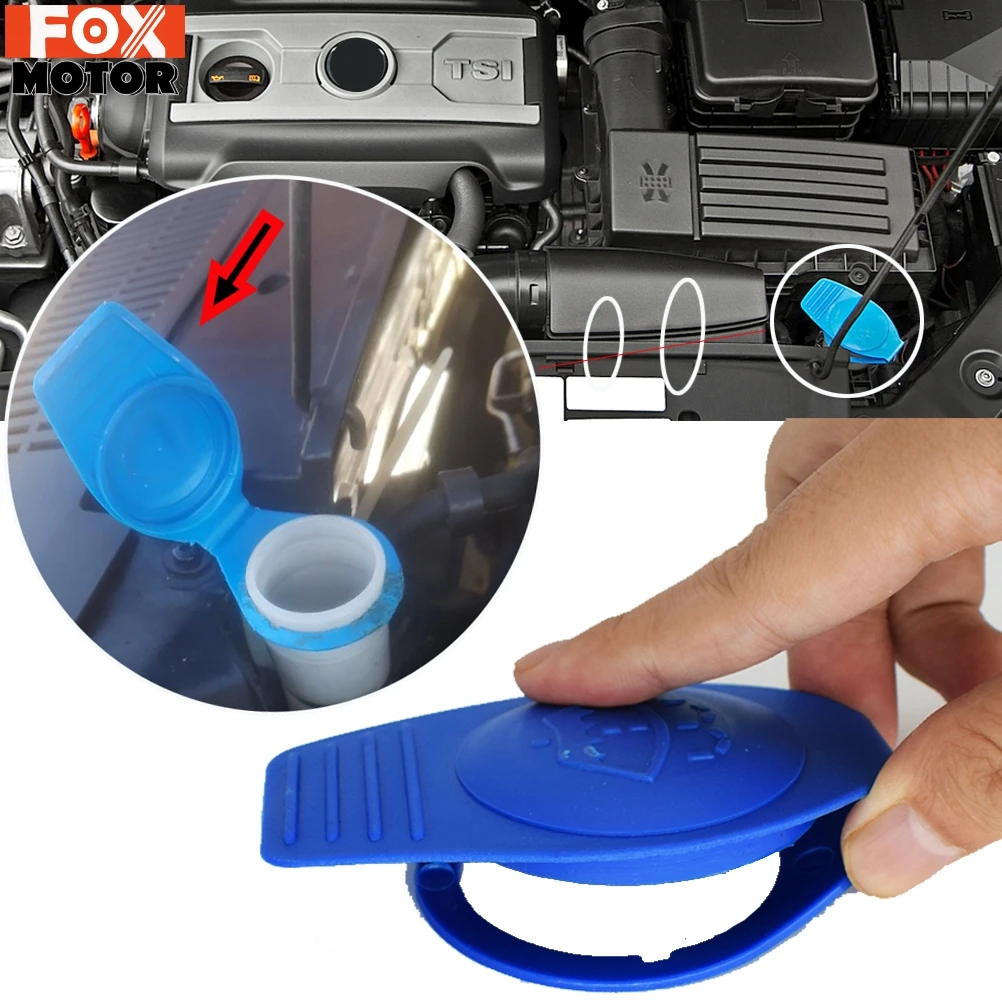 Car Windshield Washer Fluid Bottle Reservoir Cap Cover 1K0955455 For VW Audi Golf Scirocco T5 A4 A6 Q5 Q7 Engine Bay Blue Cover