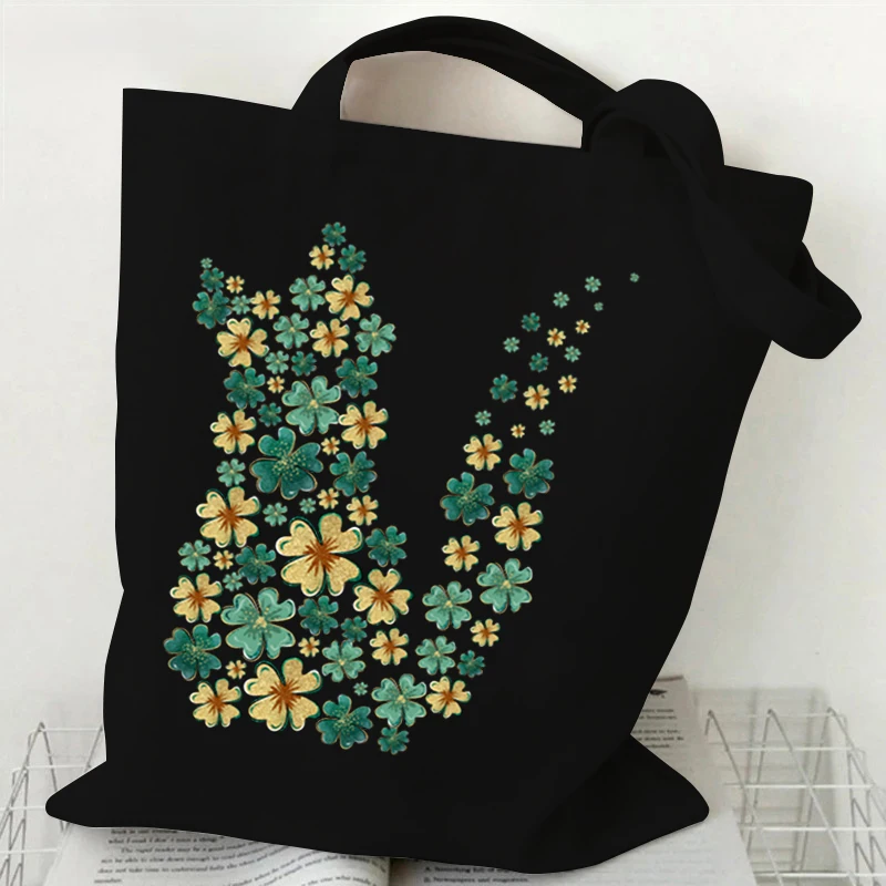 Women Tote Bags Aesthetic Mushroom Head Dancing Butterfly Skeleton Storage Bags Positive Quotes Retro Flower Canvas Shopping Bag