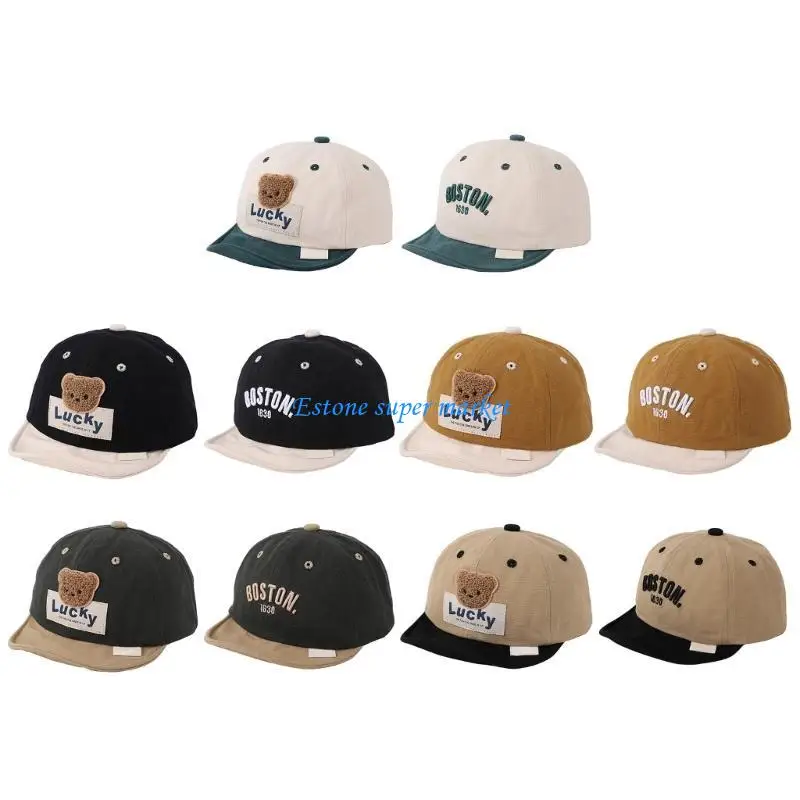 

090B Trendy Hat Baseball Cap with Embroidery Bear & Letters Cotton Cap for Boys Girls