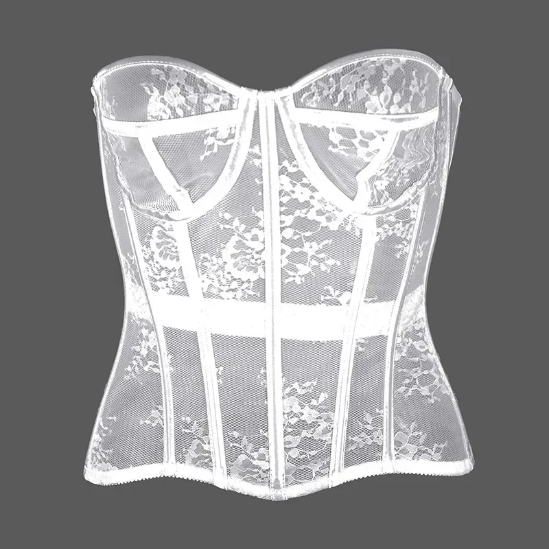 Sexy Thin Body Shaper Underwear Corset Waist Trainer Lingerie Lace Corsets Perspective Mesh Shapewear Women Fashion Clothes Faja