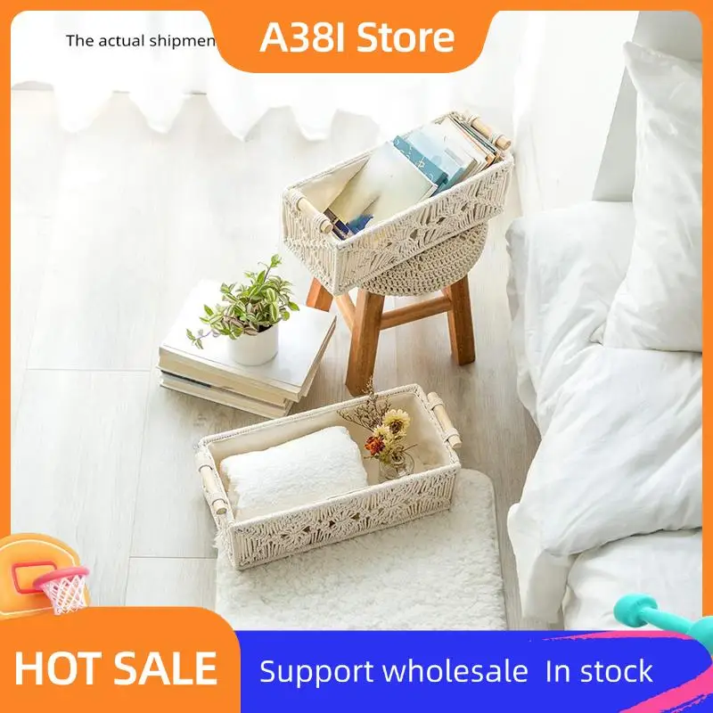 

Macrame Storage Baskets Boho Decor Box Handmade Woven Countertop Toilet Tank Shelf Cabinet Organizer, Set Of 2