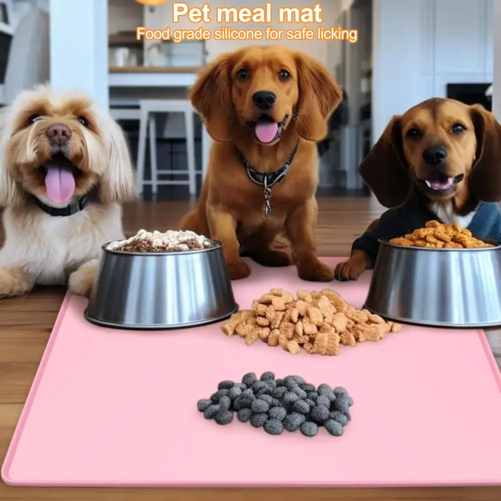 Pet Placemat Silicone Waterproof Pet Food Mat with Raised Edges Spill-proof Pet Bowl Mat for Dogs Cats Dog Feeding Placemat