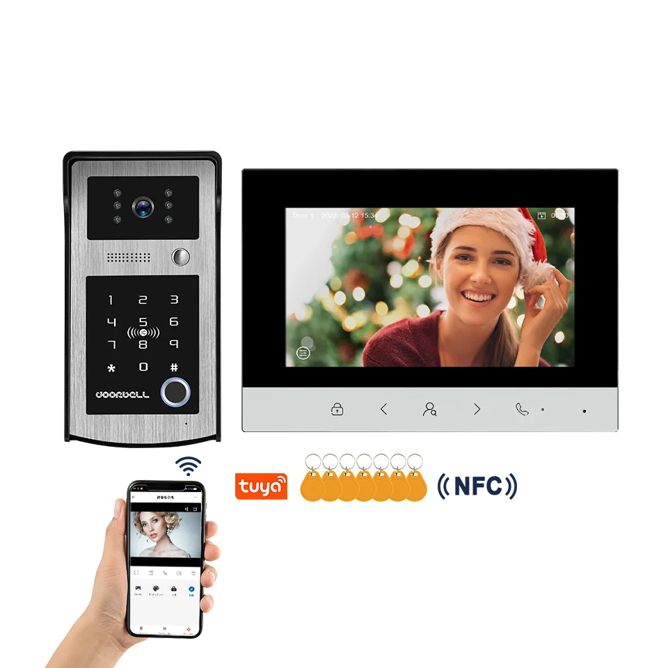 4 سلك واي فاي الذكية جرس باب يتضمن شاشة عرض فيديو نظام AHD 1080P فيديو إنترفون اللمس مفتاح فيديو باب الهاتف APP/RFID/NFC فتح للخيار