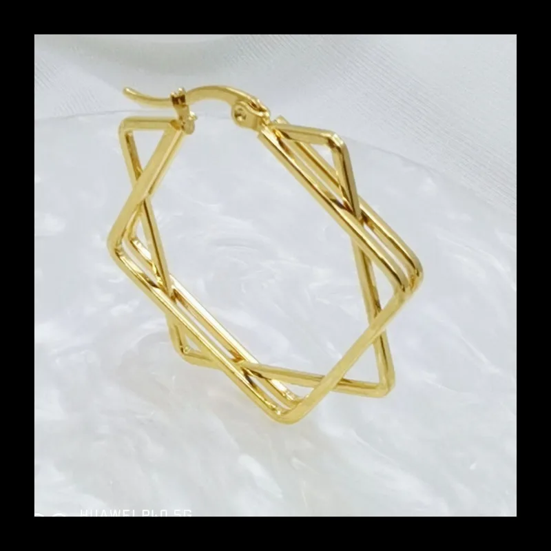 الفولاذ المقاوم للصدأ جديد متعدد الطبقات الأقراط الجوف العصرية الأزياء المتخصصة الراقية المرأة تنوعا الأذن مشبك المجوهرات #5