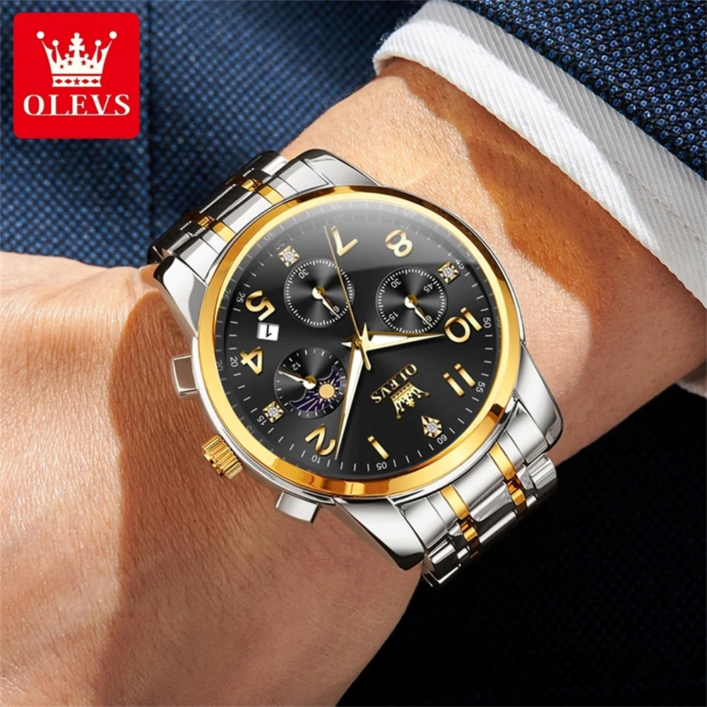 ساعة OLEVS عالية الجودة فاخرة متعددة الوظائف كوارتز للرجال من أفضل العلامات التجارية الأصلية من الفولاذ المقاوم للصدأ ساعات يد رجال الأعمال #3