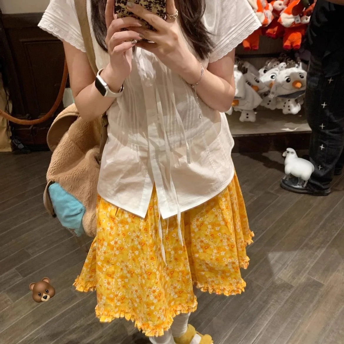 

Dopamine Floral Print Half Skirt Slimming Women's Summer New Vacation Short Skirt Polyester Fabric A-Line Skirt