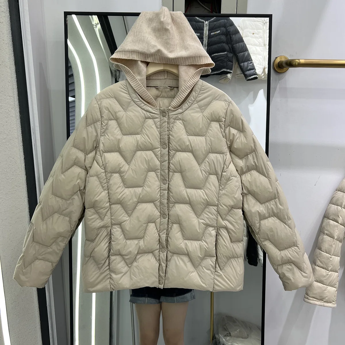 ใหม่ฤดูใบไม้ร่วงฤดูหนาวผู้หญิงถัก Hooded WARM Down JACKET ULTRA LIGHT เป็ดสีขาวลงเสื้อหญิง Bigsize PUFFER Parkas Outwears