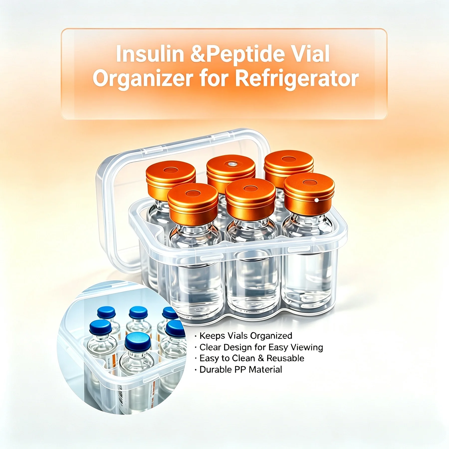 15/10/5 Packungen 6-Fach Klare Kunststoff-Aufbewahrungsbox Staubdichter Organizer für 3ml Peptid-Injektionsfläschchen Transparent Medica – Detail 5