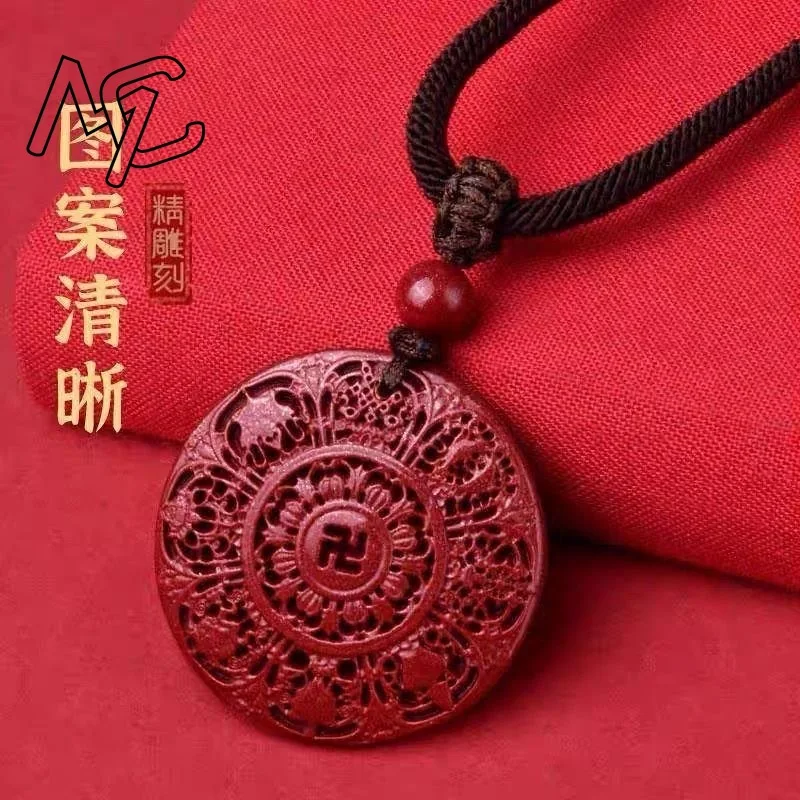 S925 Silver Fashion Red Cinnabar Ba Bao Compass Pendant Necklace Jewellery Chinese Healing Women Man Luck Gift Sweater Chain view 5