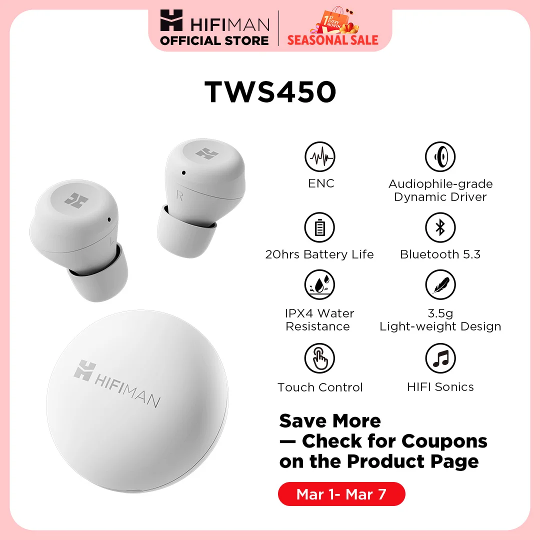 HIFIMAN TWS450 True Wireless Stereo Headset with Environmental Noise Cancellation