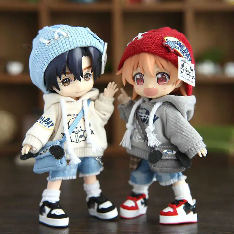 New Ob11 Doll Fashionable Bf style set With Denim shorts Doll Clothes For Penny, Nendoroids Ob11, Mollys, Obitsu 11