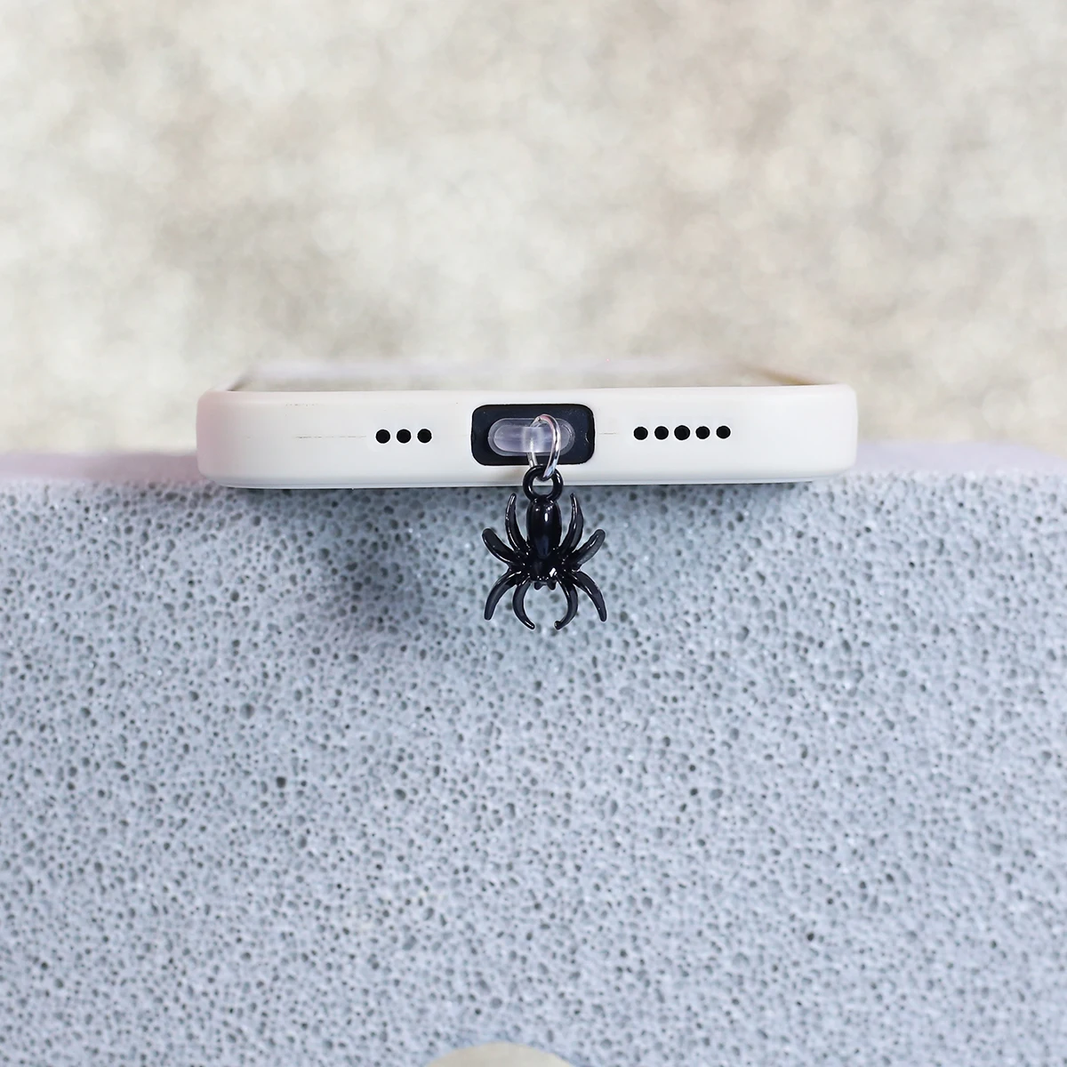 Spider Black and Antique Silver Trick Phone Dust Stopper Accessories Decorative Ornament for iPhone For Samsung Type-C Interface